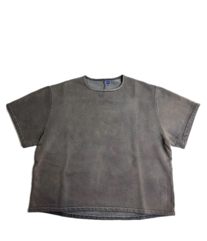 Yeezy Gap YZY Gray Men's Large Fleece Back Yoke “Pavement” Cropped Tee Oversized