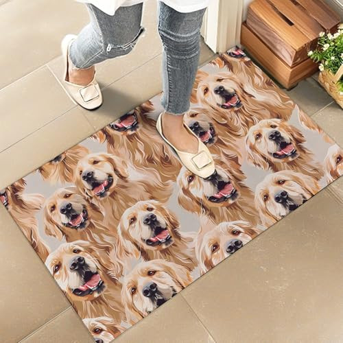 Cute Golden Retriever Indoor Door Mat – Stylish 17x29.5in Non-Woven Fabric