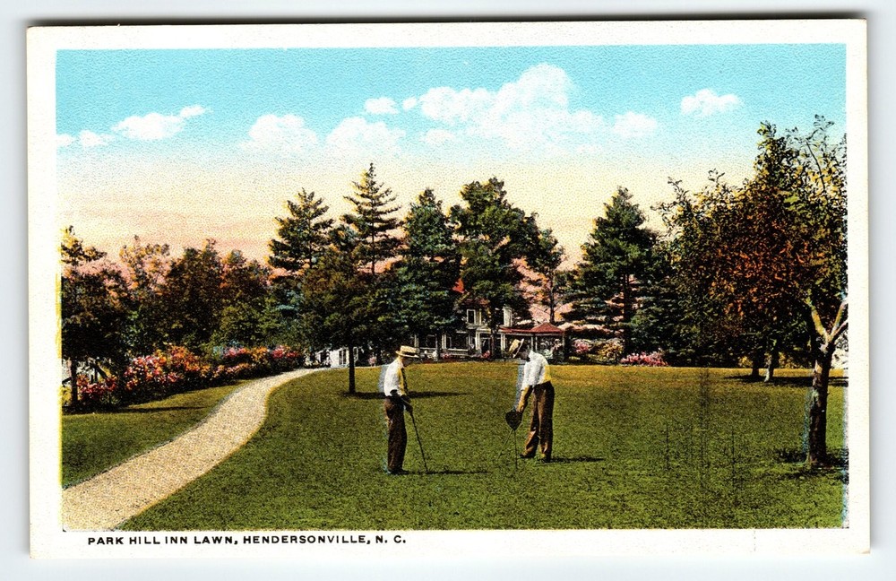 Vintage Linen Postcard Park Hill Inn Lawn Hendersonville NC 1940s