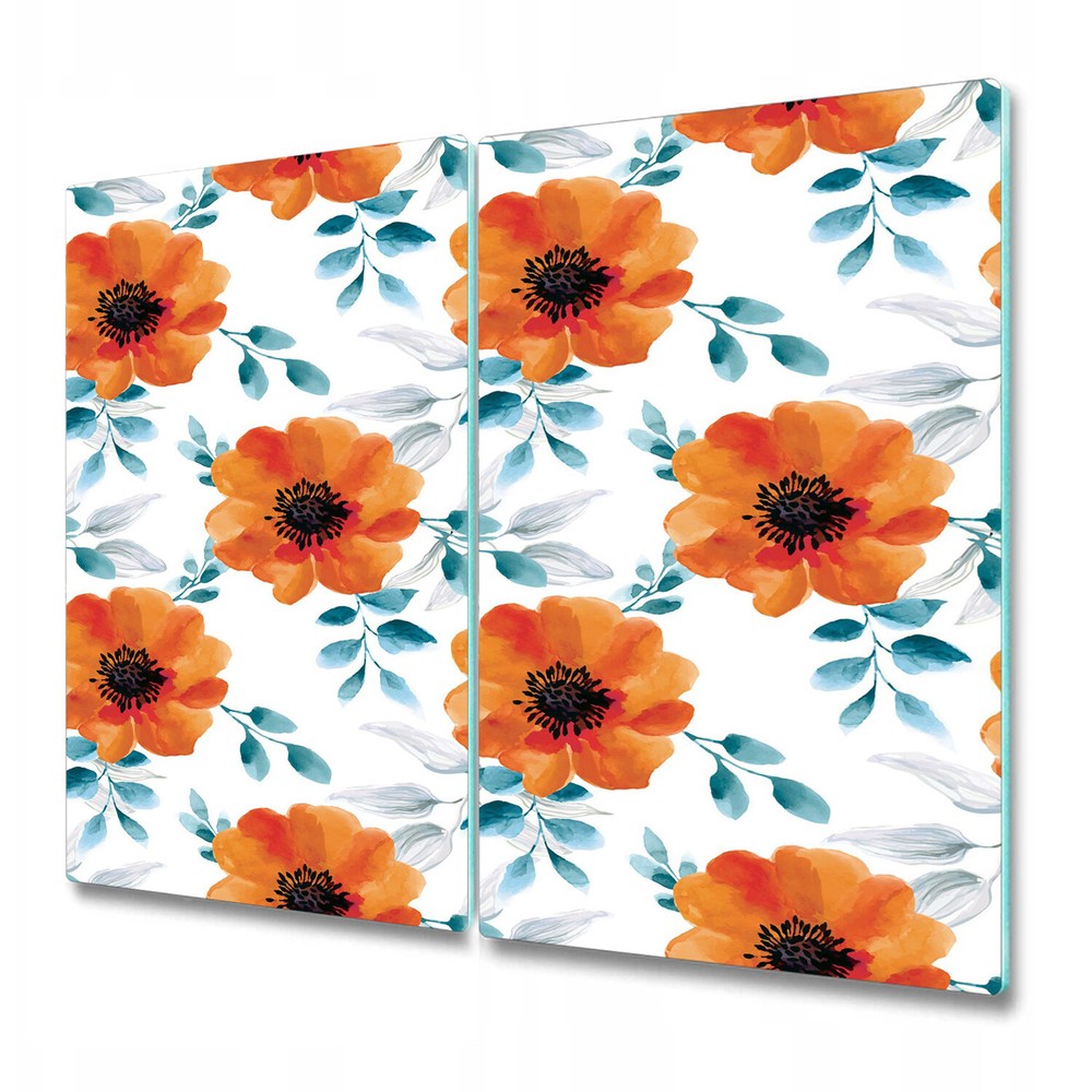 Tempered Glass Worktop Saver Watercolour floral Orange flower Soft powder room