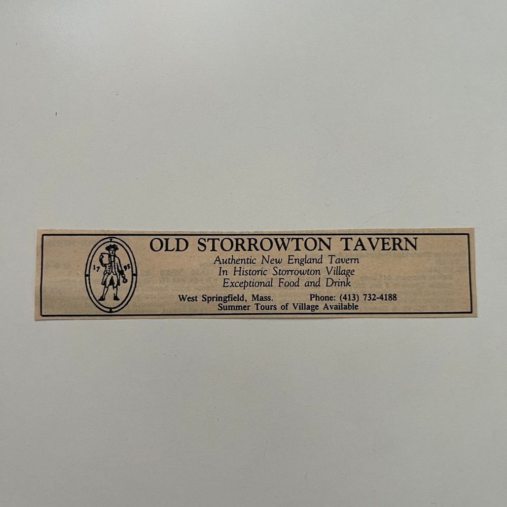 Old Storrowton Tavern Authentic N ENG Tavern W Springfield MA 1985 Ad SAJ3-M12