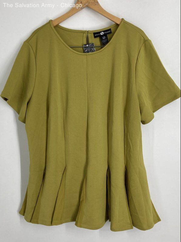 Ashley Stewart Womens Green Short Sleeve Round Neck Blouse Top Size 22/24
