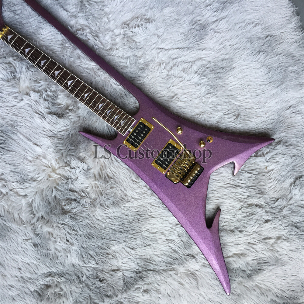 Custom Metallic Purple Color Special Shaped Electric Guitar FR Bridge Gold Part