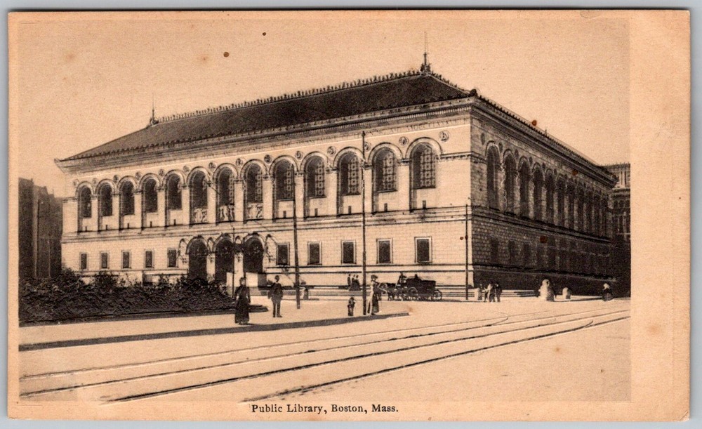 Antique Postcard Public Library Facade Boston, MA 1900s