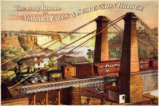 niagara falls vintage TRAIN TRAVEL POSTER 20x30 bridge trains WATERFALL HOT