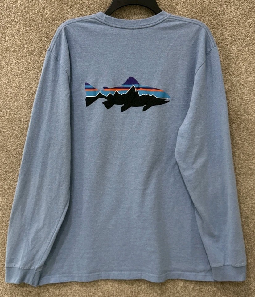 Patagonia Fitz Roy Trout Responsibili-Tee Blue Long Sleeve T-Shirt Mens XL 39160