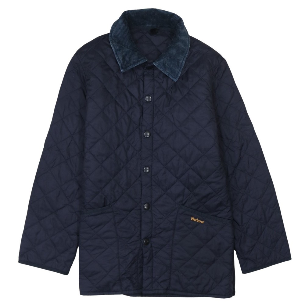 Barbour Mens Quilted Jacket Navy Blue Liddesdale Cord Collar Padded Pocket S