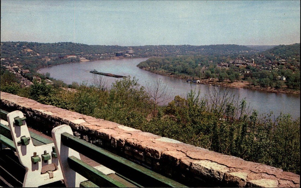 Cincinnati Ohio Eden Park Ohio River aerial view unused vintage postcard