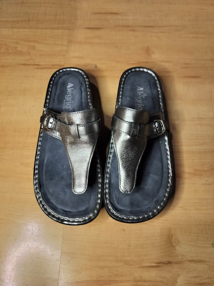 Kennedy Alegría Leather Tong Sandals  Twinkle Pewter Sz 40- 9 Us Women's.
