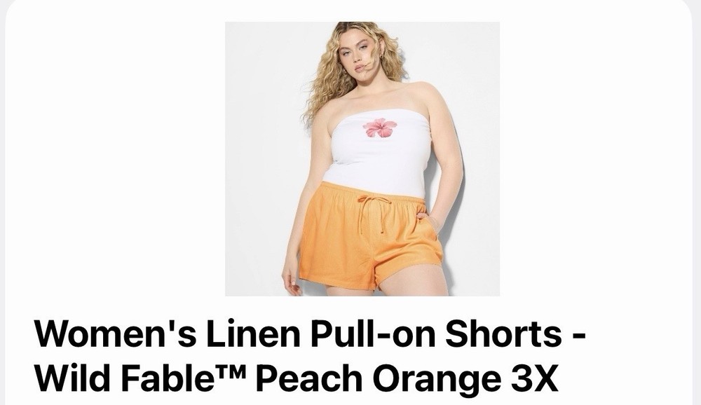Wild Fable Women's Pull-on Linen Shorts Peach Orange 3X Drawstring