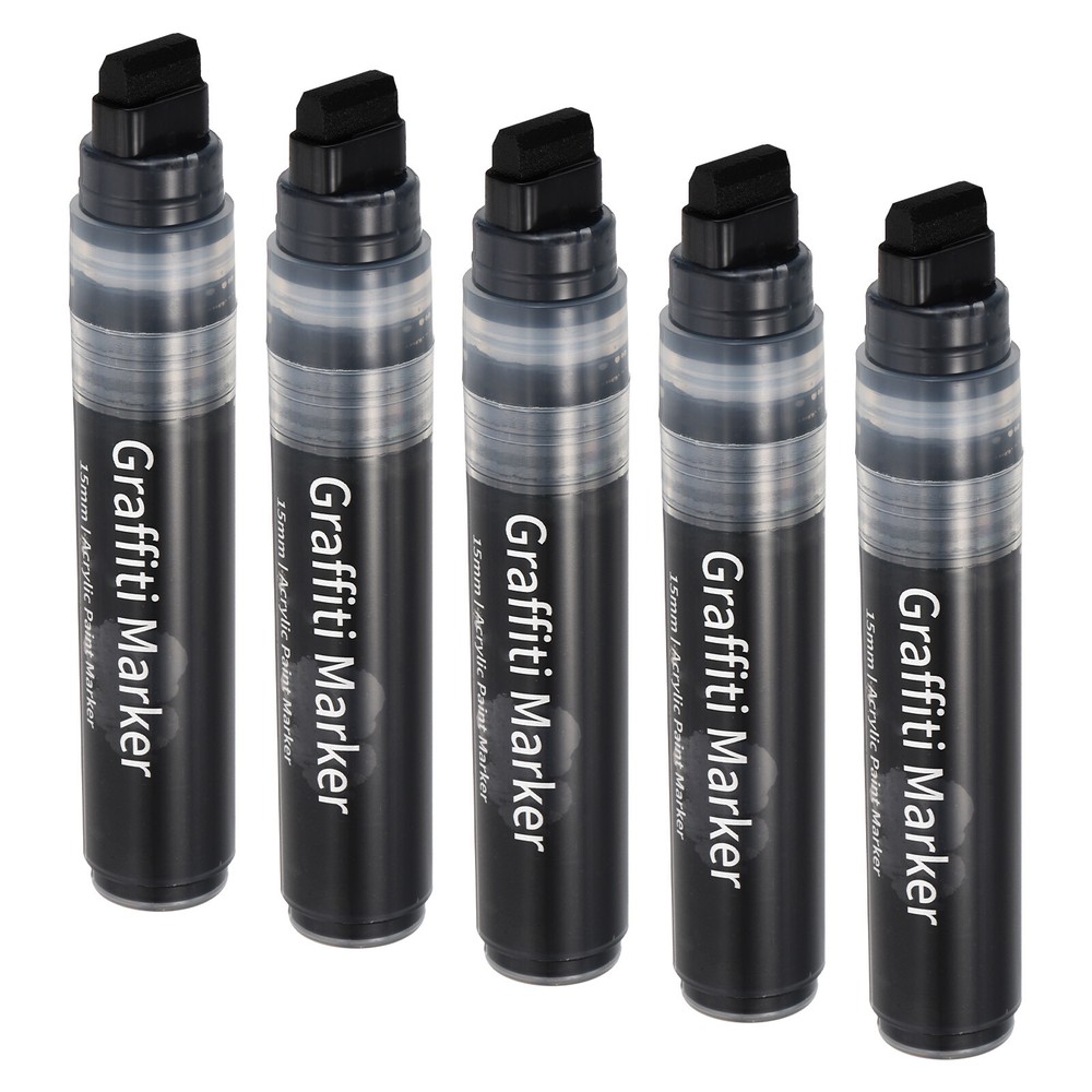 5 Pcs Graffiti Markers, 15mm Black Poster Markers Thick Acrylic Paint Pen