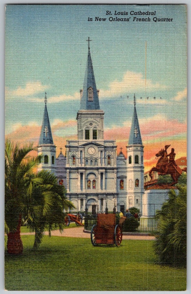 Vtg Linen Postcard St Louis Cathedral New Orleans, LA 1950s