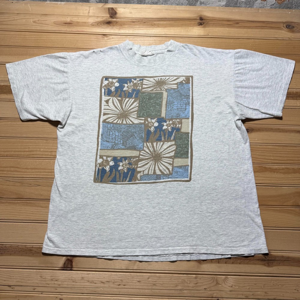 Vintage 90s Floral Botanical Abstract Nature Flowers Art Graphic T-Shirt - XL-image