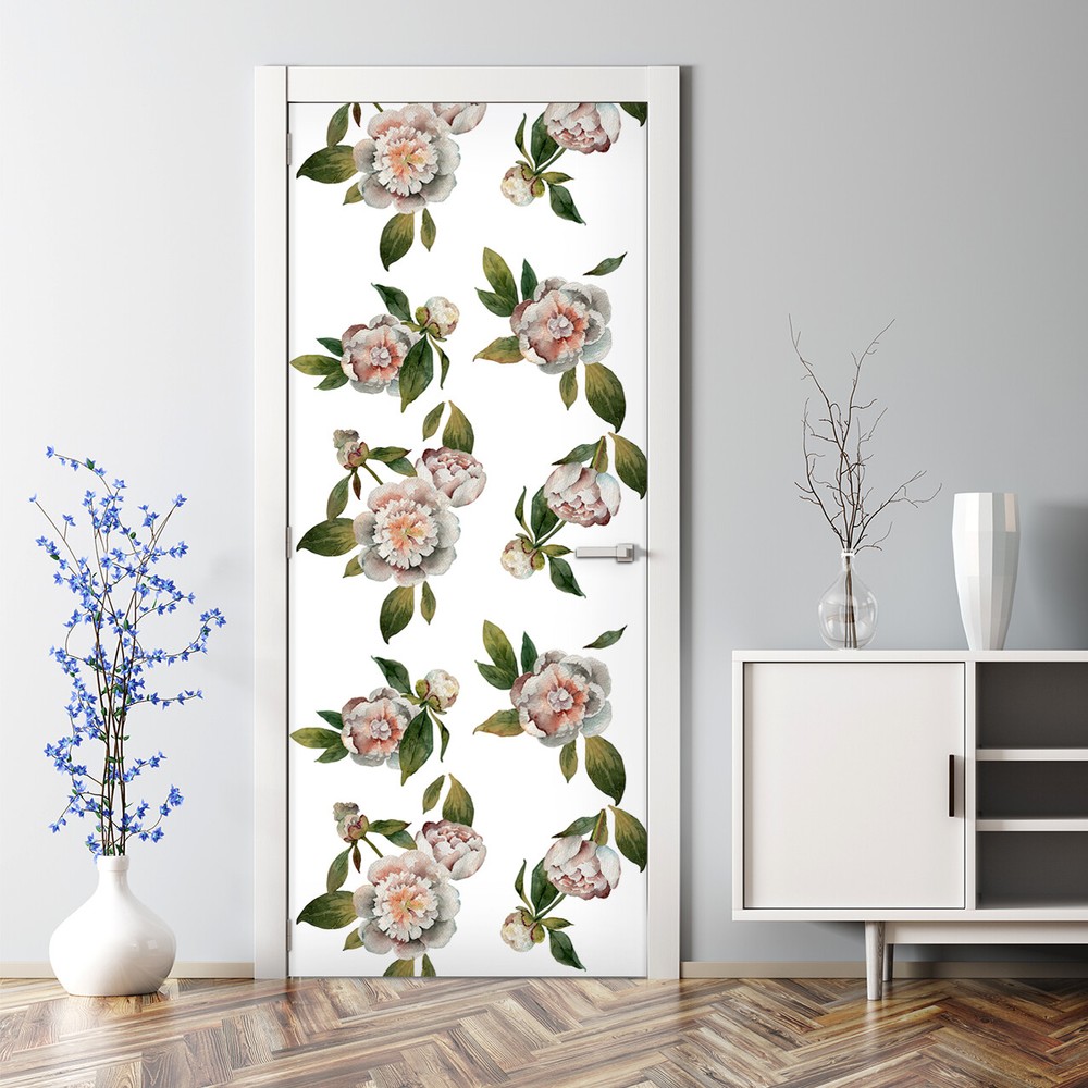 Bubble Free Door sticker Romantic Peony Self adhesive Floral Floral Decal