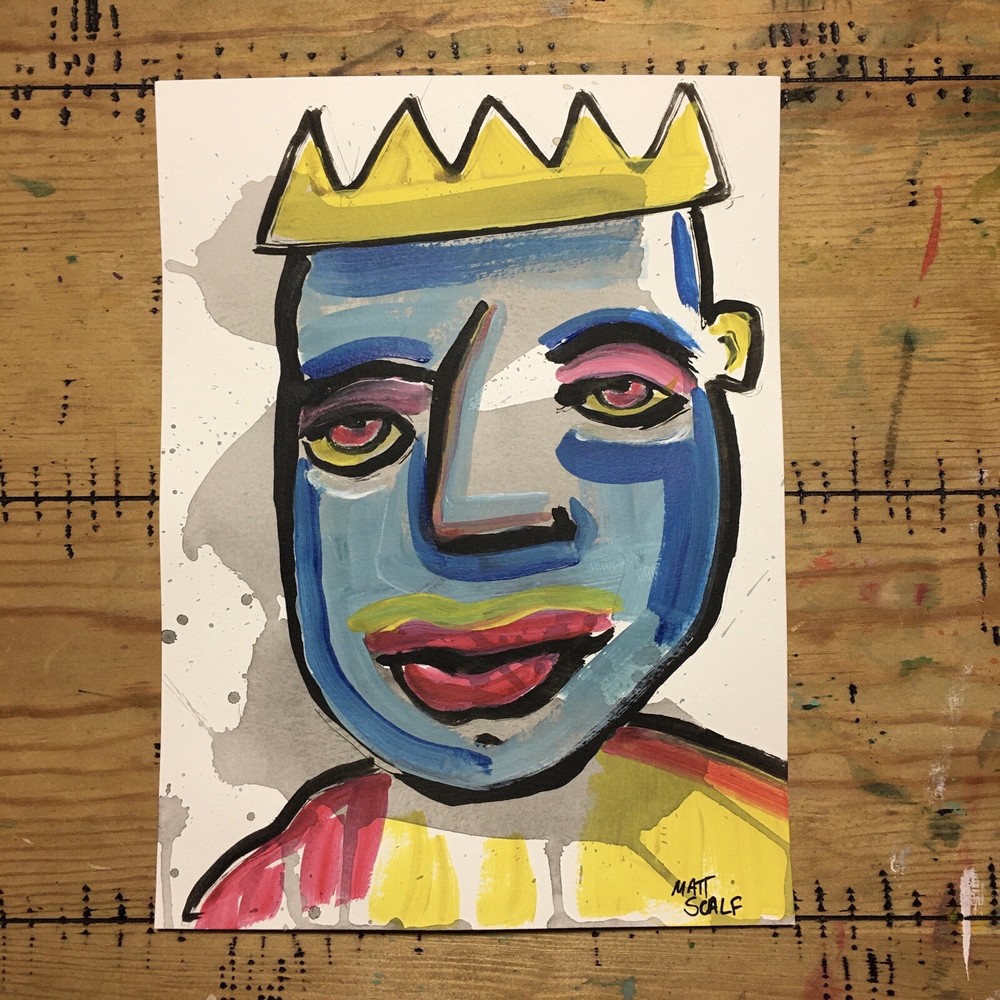Matt Scalf 9x12 Face Abstract Portrait Urban Street Art Graffiti Crown Hip Hop-image