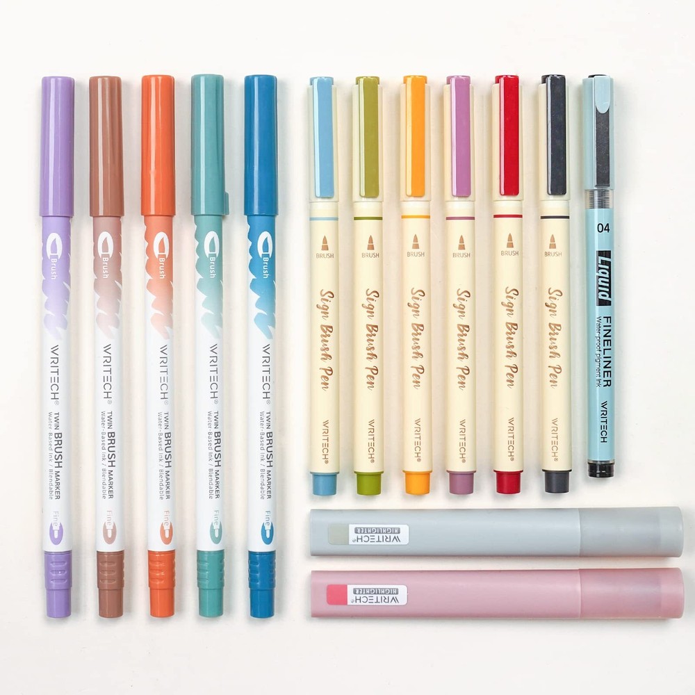 WRITECH Lettering Brush Markers Highlighters: Sign Brush Pens Assorted Color ...