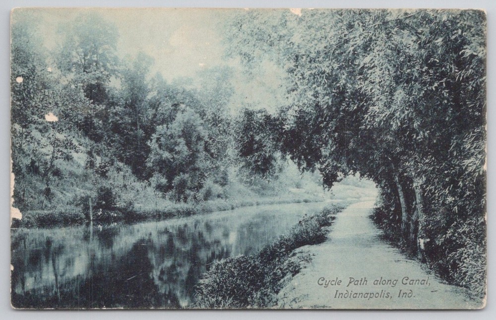 Indianapolis Canal Cycle Path Postcard 1900s Indiana Scenic Waterway
