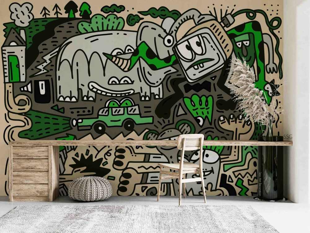 3D Abstract Graffiti City Car Self-adhesive Removable Wallpaper Murals Wall 101-image