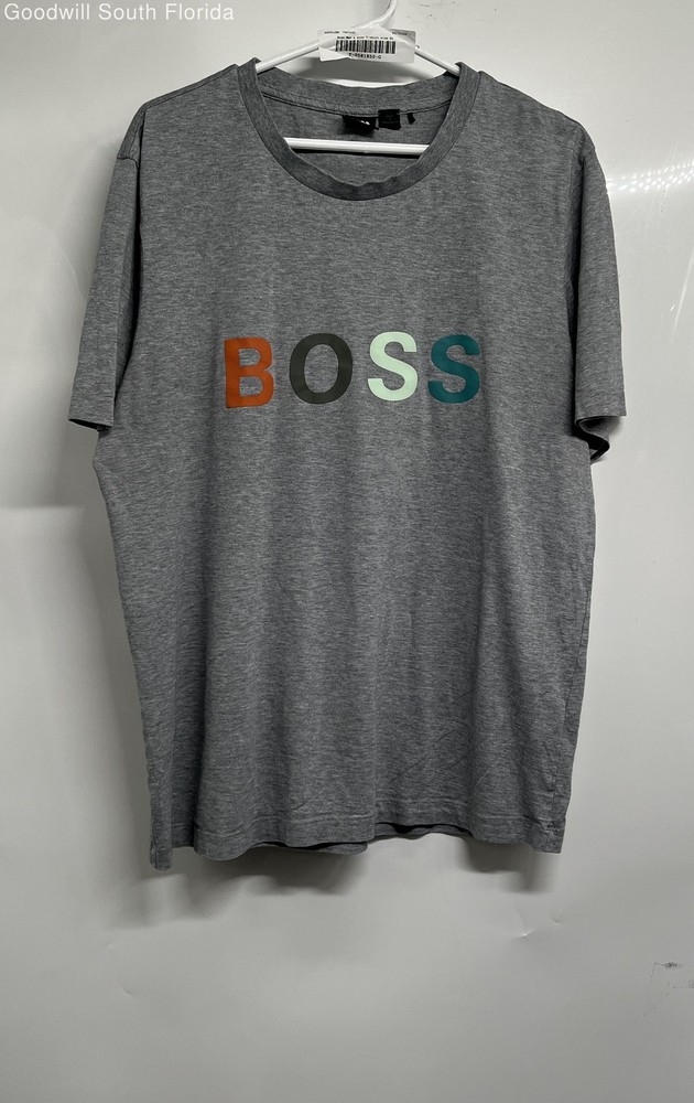 Boss Mens Gray Short Sleeve Round Neck Pullover T-Shirt Size XL