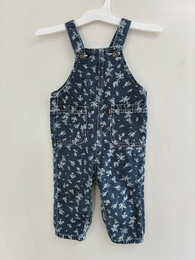 Levi's Baby Girls Floral Pocket 100% Cotton Adjustable Denim Overalls Blue 6-9M