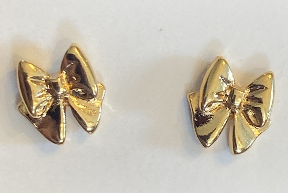 Vintage Avon Golden Bow Earrings Gold Tone Stud Pierced w/ Box Gift Ready (A7)