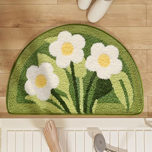 Floral Green Moss Bath Mat Non-Slip Washable Bathroom Rug