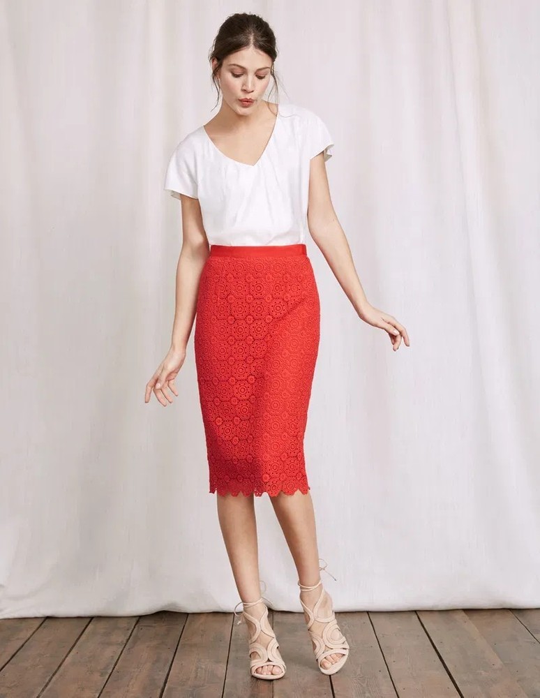 Boden Alexa Pencil Orange Pencil Skirt Textured Cotton Size 8 Lined Classy
