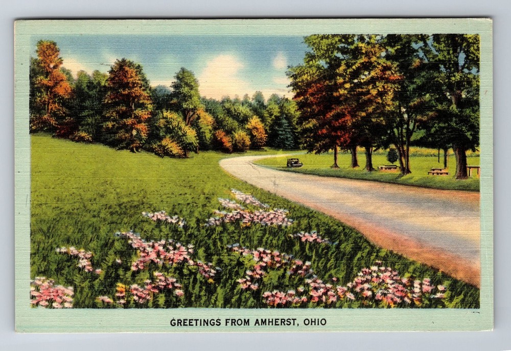 Amherst OH-Ohio Scenic Greetings Road Vintage c1944 Postcard