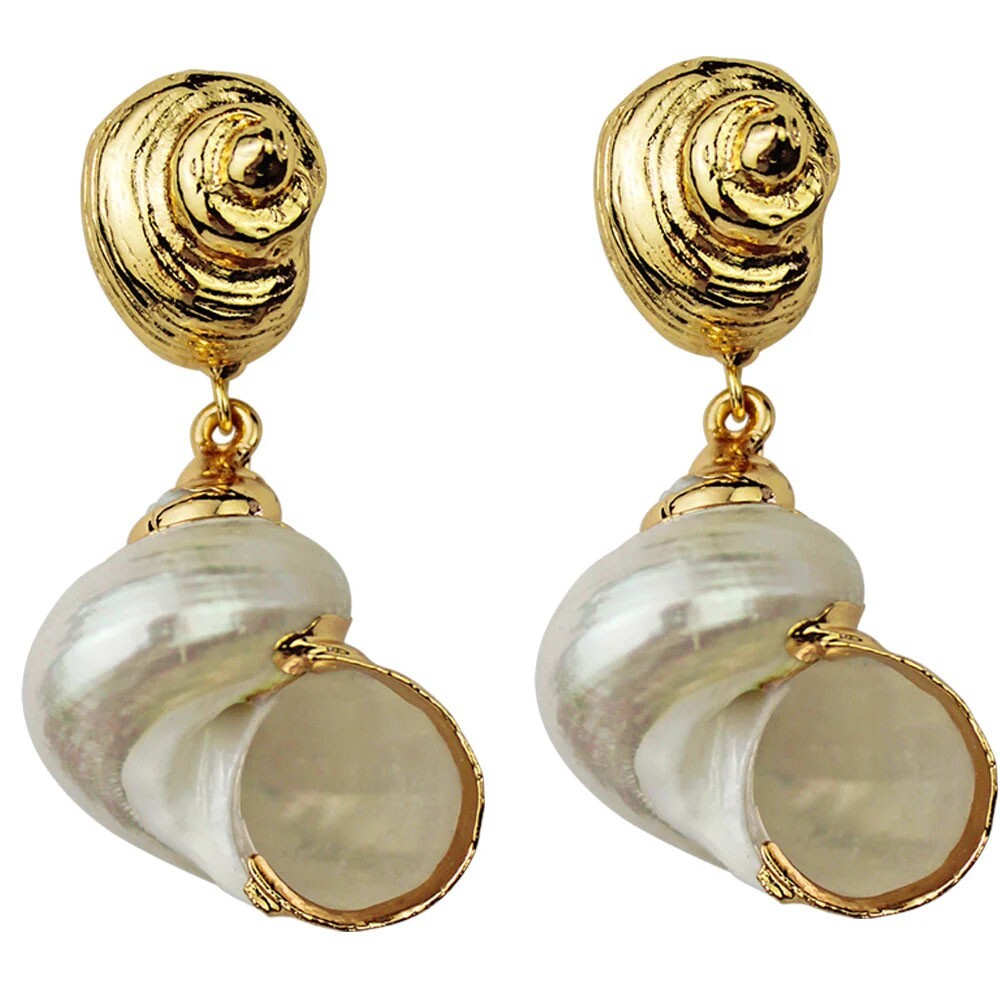 Kirks Folly Gorgeous Getaway Shell Pierced Earrings goldtone