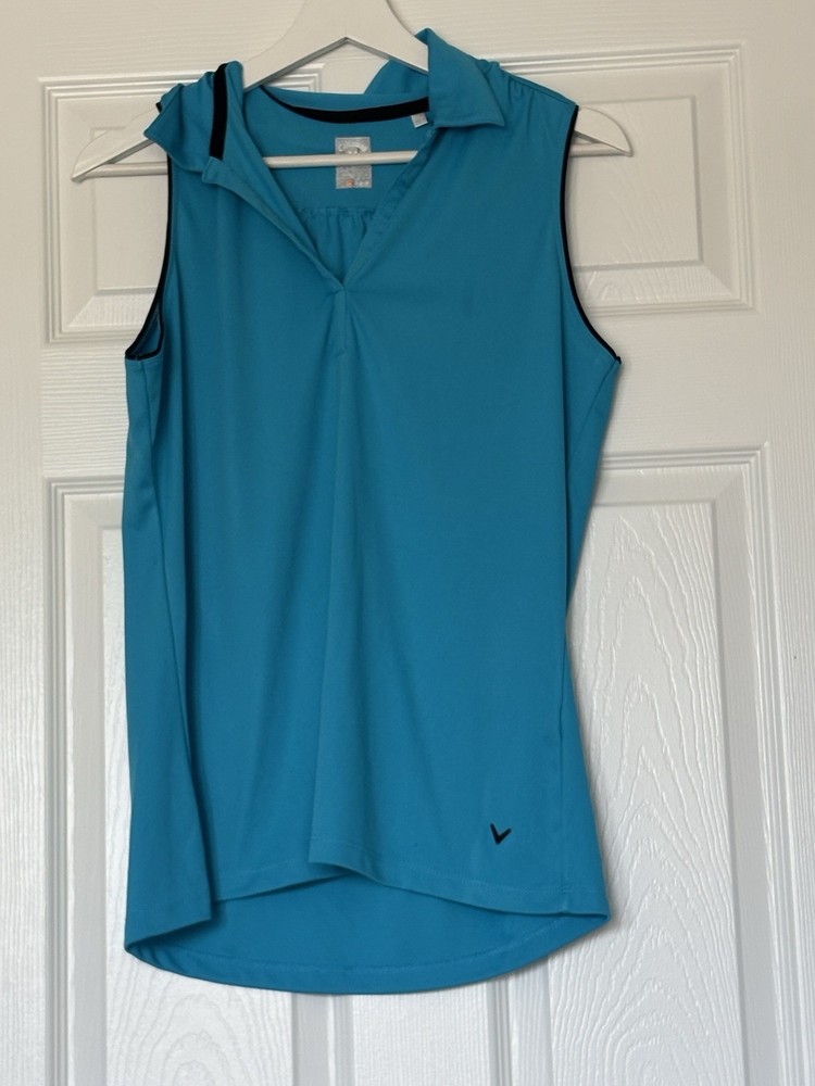 Callaway Opti-Dri Women's Blue Sleeveless Collared Golf Polo, M, Wicking