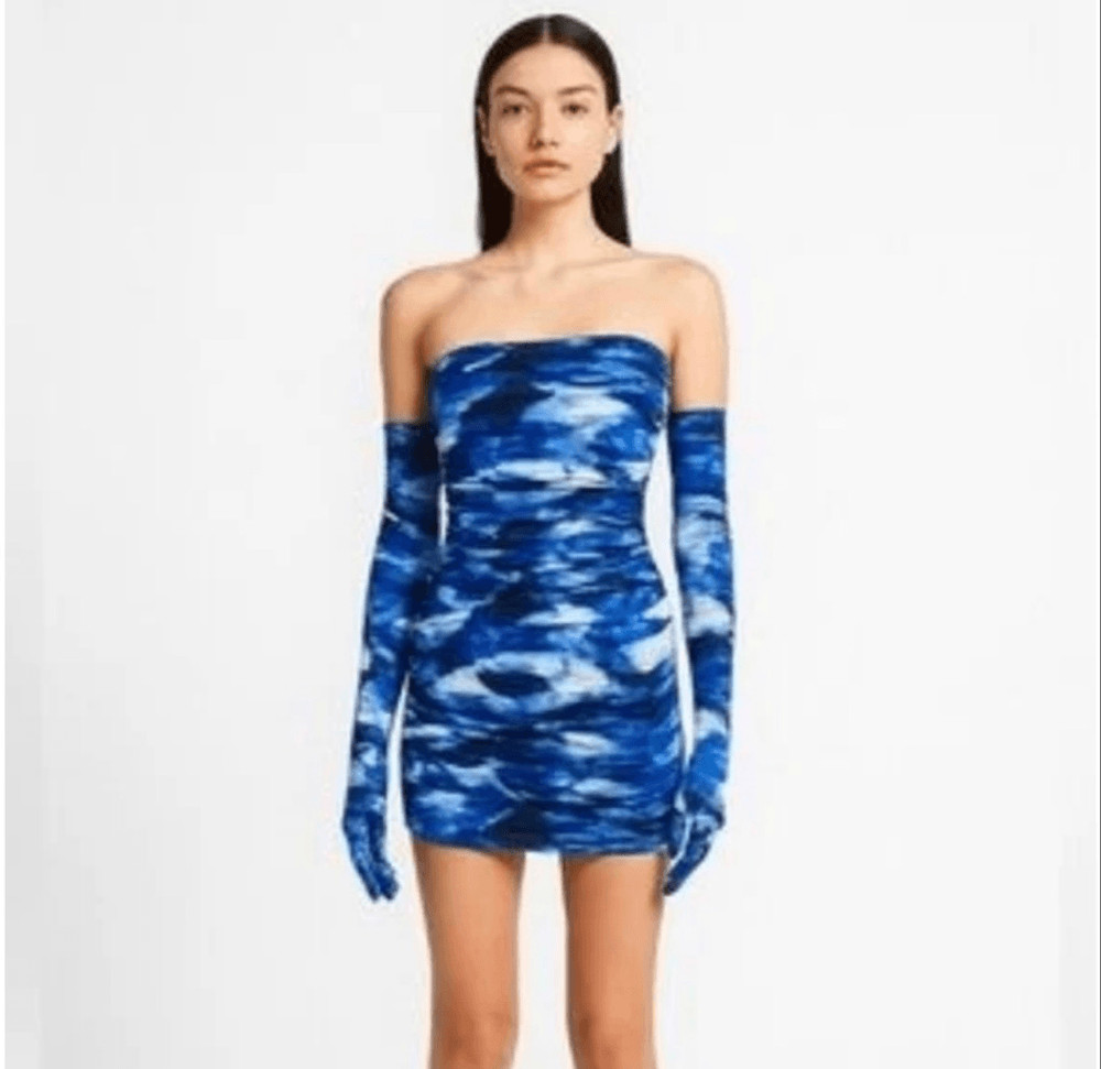 NWOT Miscreants London x Revolve Blue Tie Dye Cupid Mini Dress W/ Gloves US 2