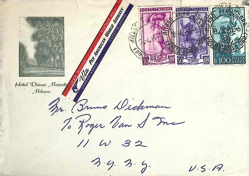 Vintage Hotel Diana Majestic Milano Italy Airmail Cover To Burma Via Pan Am