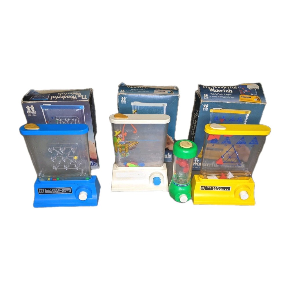 Vintage TOMY Waterfuls Handheld Water Game Lot of 4 w/ Boxes –Tic-Tac-Toe & More