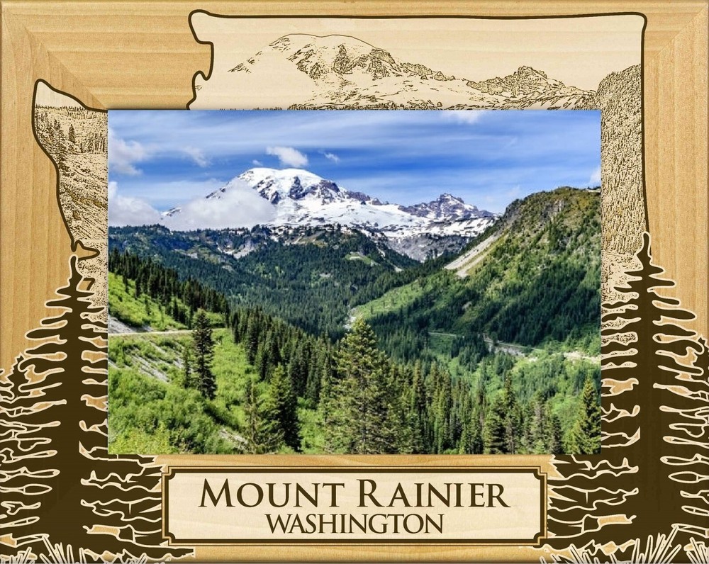 Mount Rainier Washington Laser Engraved Wood Picture Frame Landscape (4 x 6)