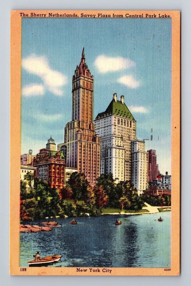 New York City NY, Sherry Netherlands, Central Park Lake, Vintage Postcard