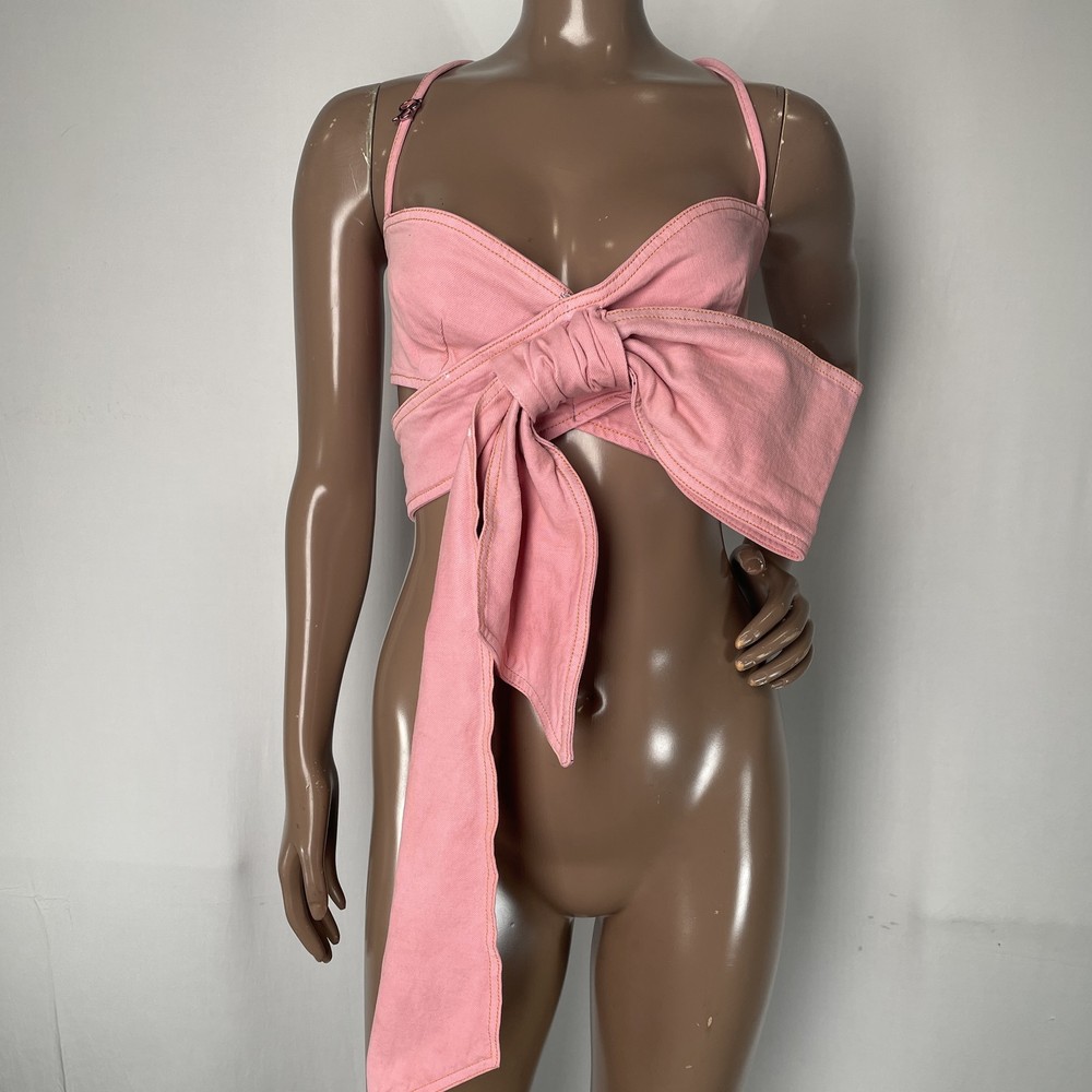 Blumarine Womens Denim Top Pink Size US 2/IT 38 Cotton Sleeveless Bow *PREOWNED*