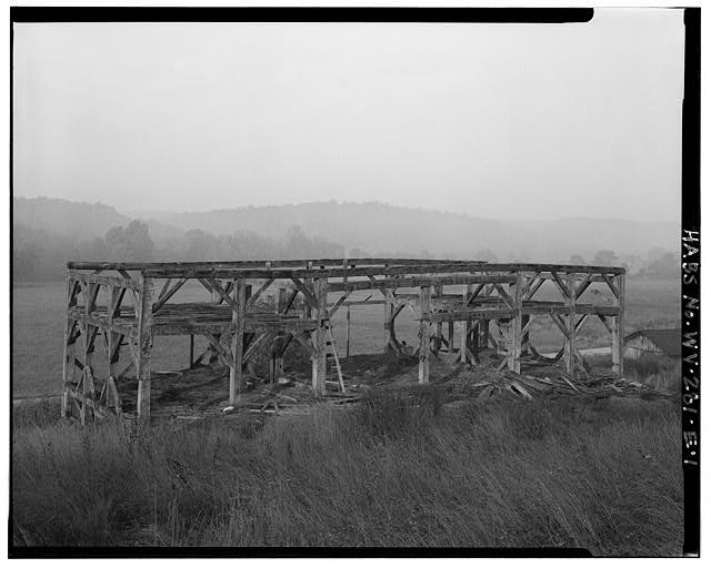 1. View south, Barn, north wall, siding removed - George Washington Smith Farm,