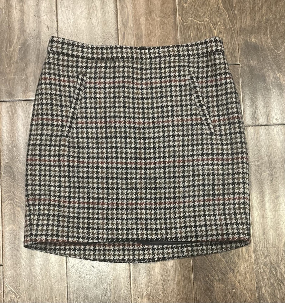 J Crew Women's Wool Blend Lined Houndstooth Skirt  Size 0