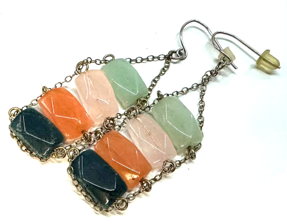 Vtg Costume Silver Tone Multi Stone Dangle Pierced Earrings Jewelry Lot I
