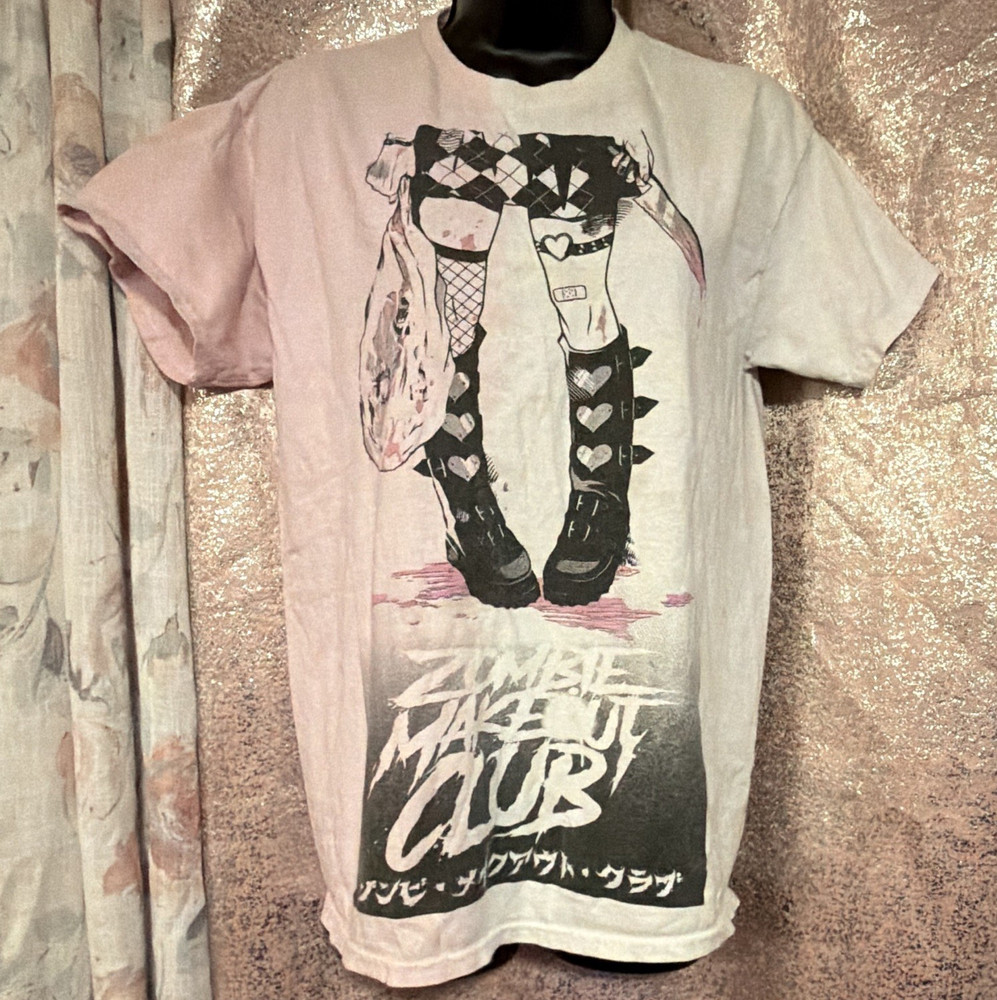 Zombie Makeout Club Graphic Print Pink White Cotton Crew Neck T-Shirt Men's M