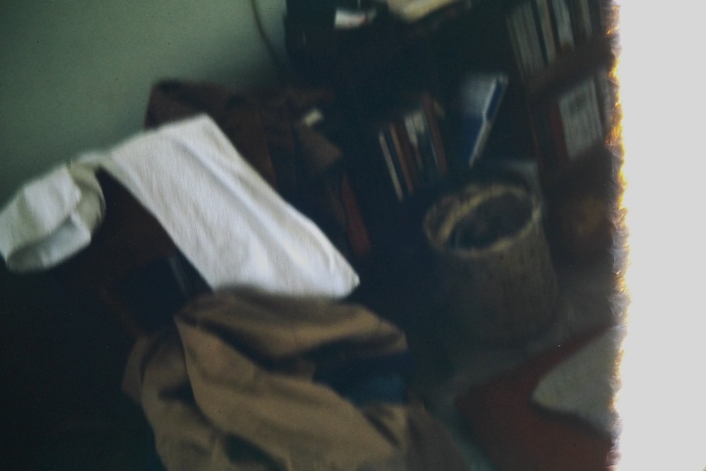 c1970's 35mm Slide Film, Indoor Room Bookshelf Basket Fabric Wall Wooden