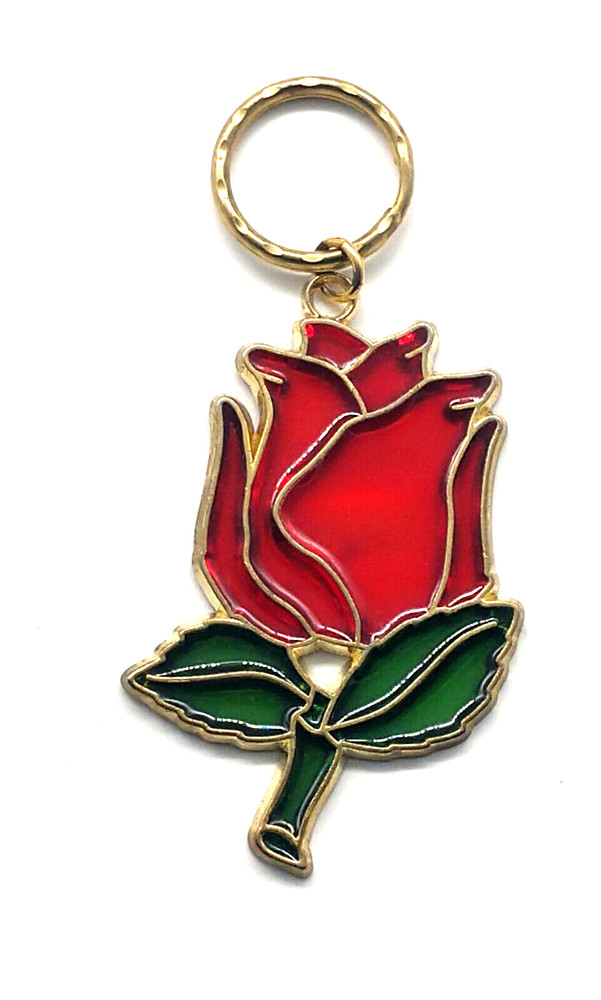 Vintage Stained Glass Style Rose Flower Keyring Keychain