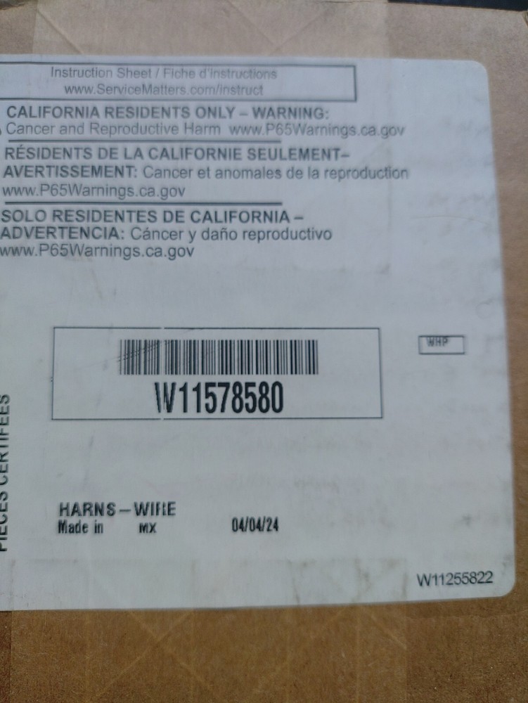 W11578580 Whirlpool HARNS-WIRE OEM Part Free Shipping