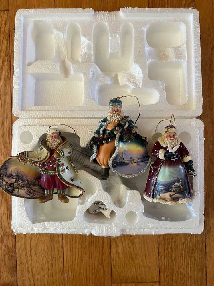Thomas Kinkade Old World Santas 3 Piece Ornament Set # 5 Santa With COA