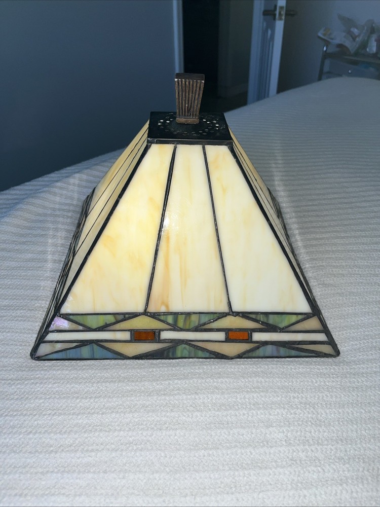 Vintage Mission Arts & Crafts Style Stained Slag Glass Lamp Shade MCM