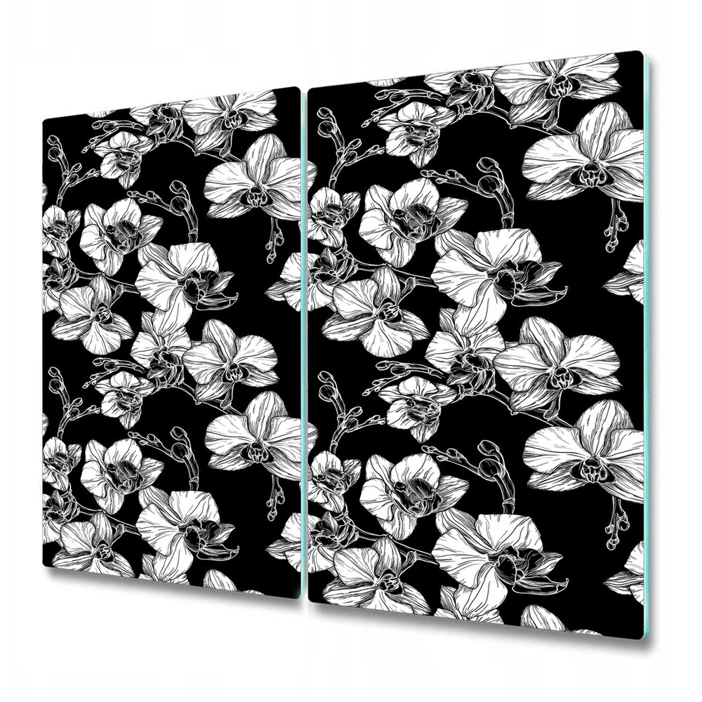 Tempered Glass Worktop Saver Hand-drawn orchid flowers Black and white elegant