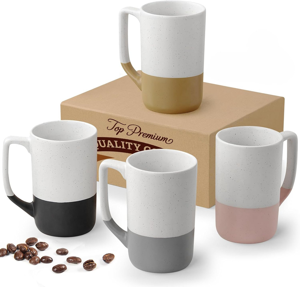 Large Ceramic Coffee Mug Set of 4, 16 Oz Tea Cups with Handle, Porcelain Mug for