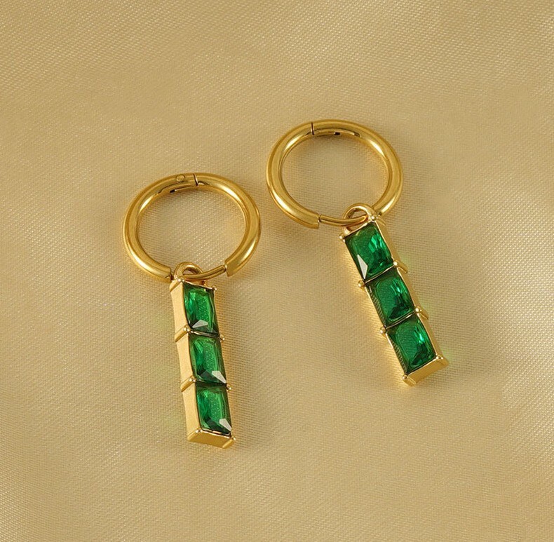 18K Gold Plated Green Hoop Earrings for Women Fashion Jewelry Gift