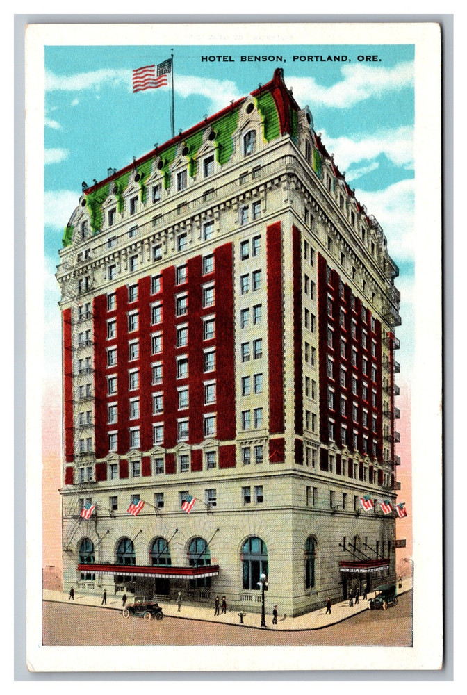 Portland Oregon OR Hotel Benson Bird's-Eye View White Border Postcard