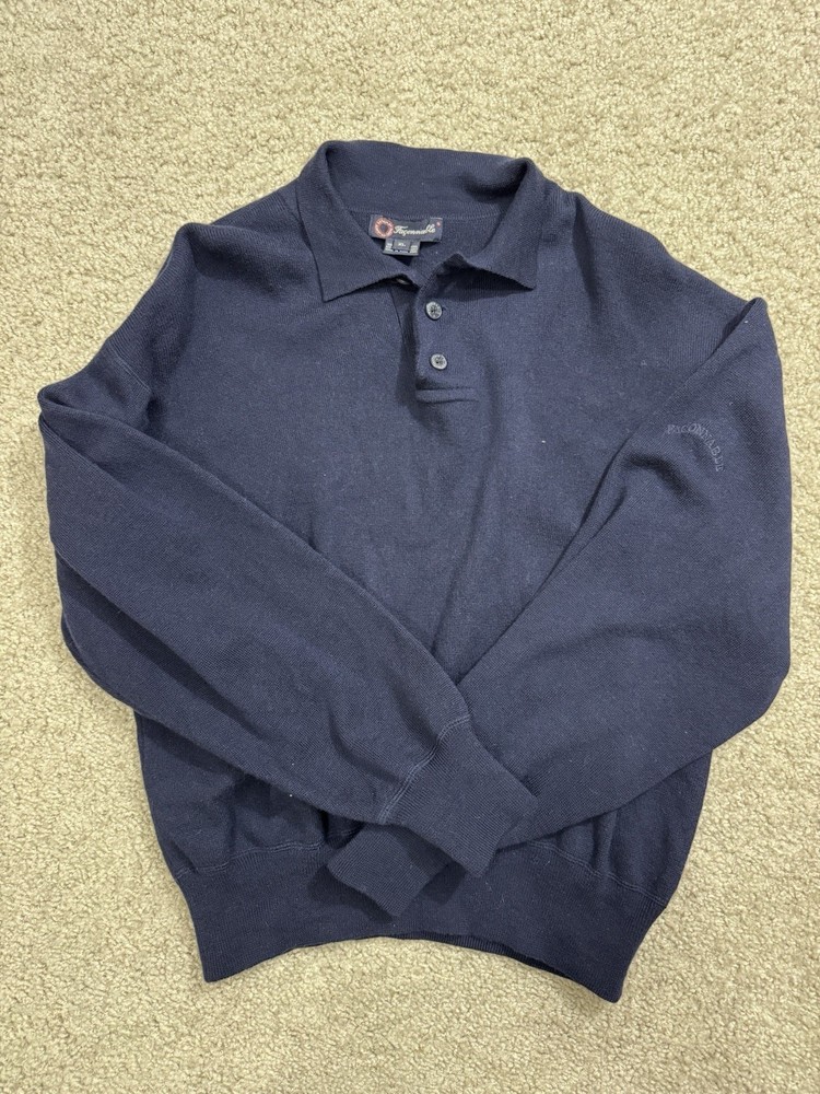 Faconnable 100% Merino Wool Henley Neck Long Sleeve Pullover Sweater Size XL